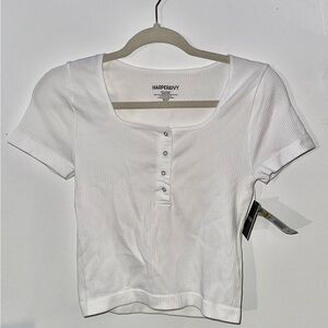 Women's White Ribbed Top